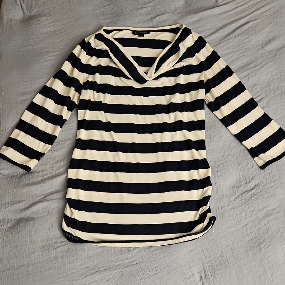 INC International Concepts Black and Cream Striped Long Sleeve Top